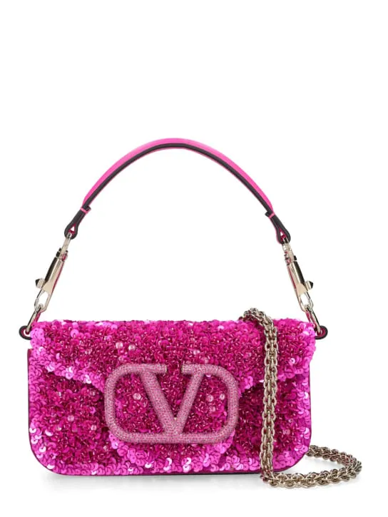 Valentino Garavani   Small Locò sequined silk top handle bag 