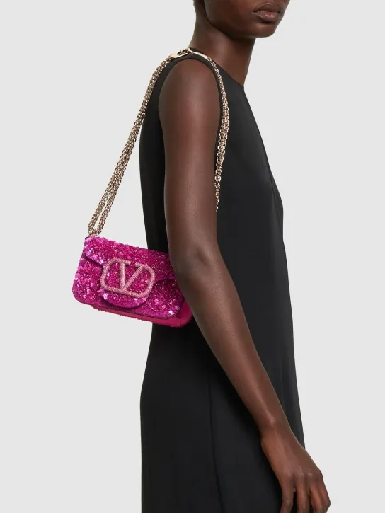 Valentino Garavani   Small Locò sequined silk top handle bag 