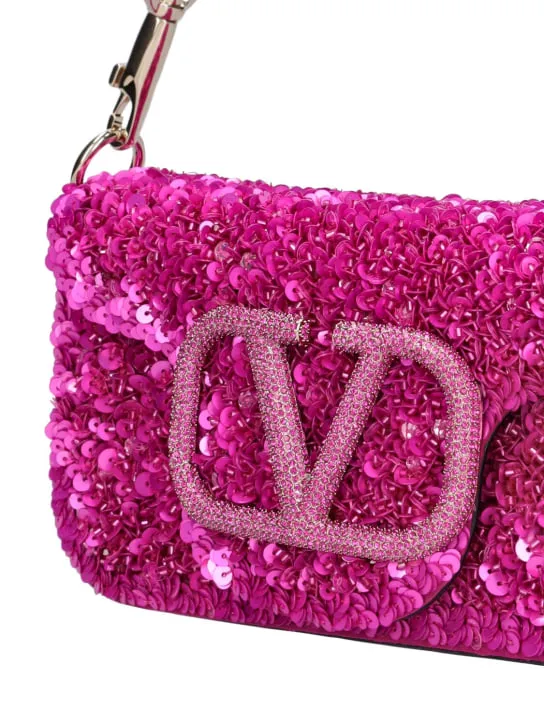 Valentino Garavani   Small Locò sequined silk top handle bag 