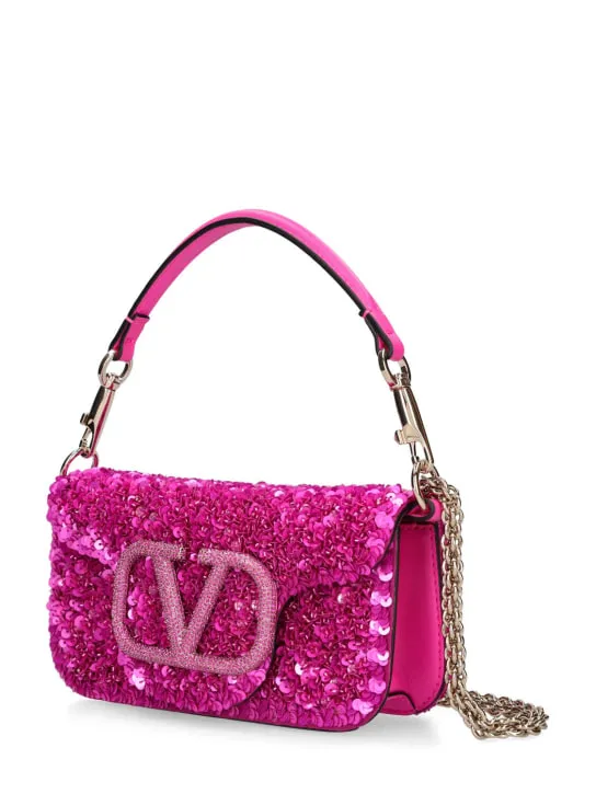 Valentino Garavani   Small Locò sequined silk top handle bag 