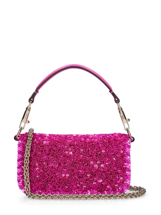 Valentino Garavani   Small Locò sequined silk top handle bag 