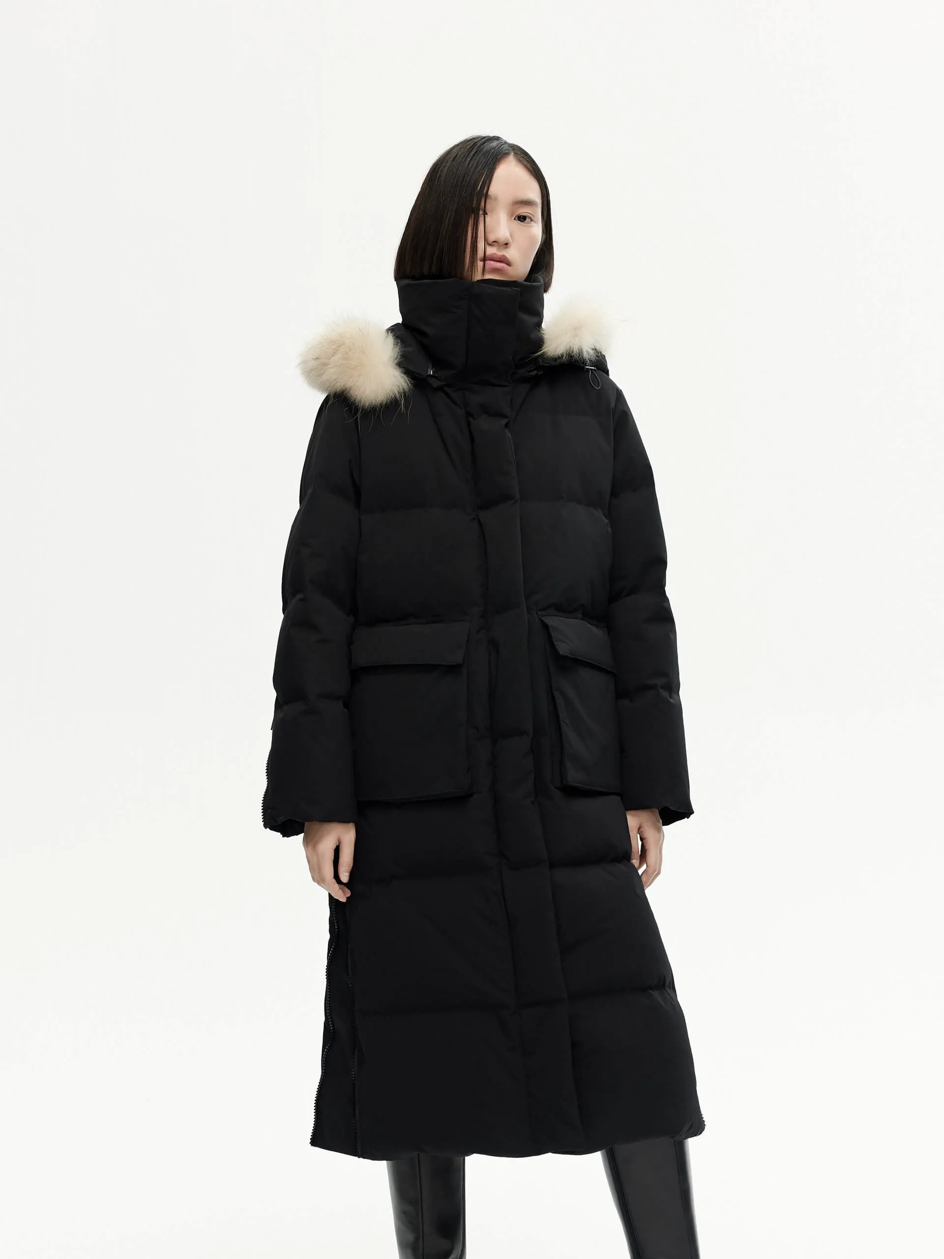 Velcro Detail Down Puffer Coat