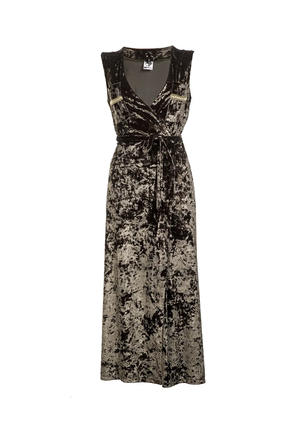 Velvet Wrap Maxi Dress - Khaki