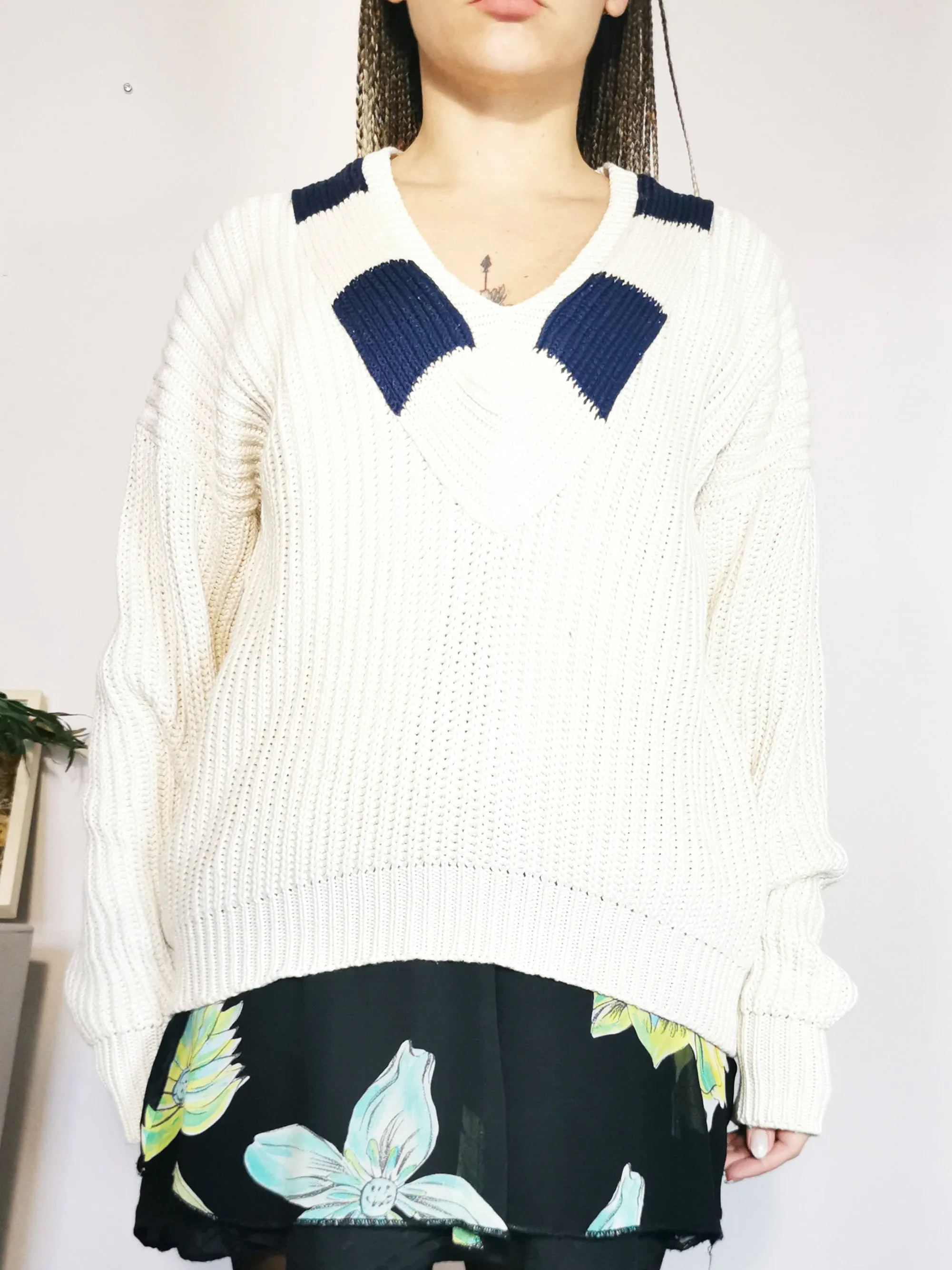 Vintage 90s Preppy off white oversize jumper