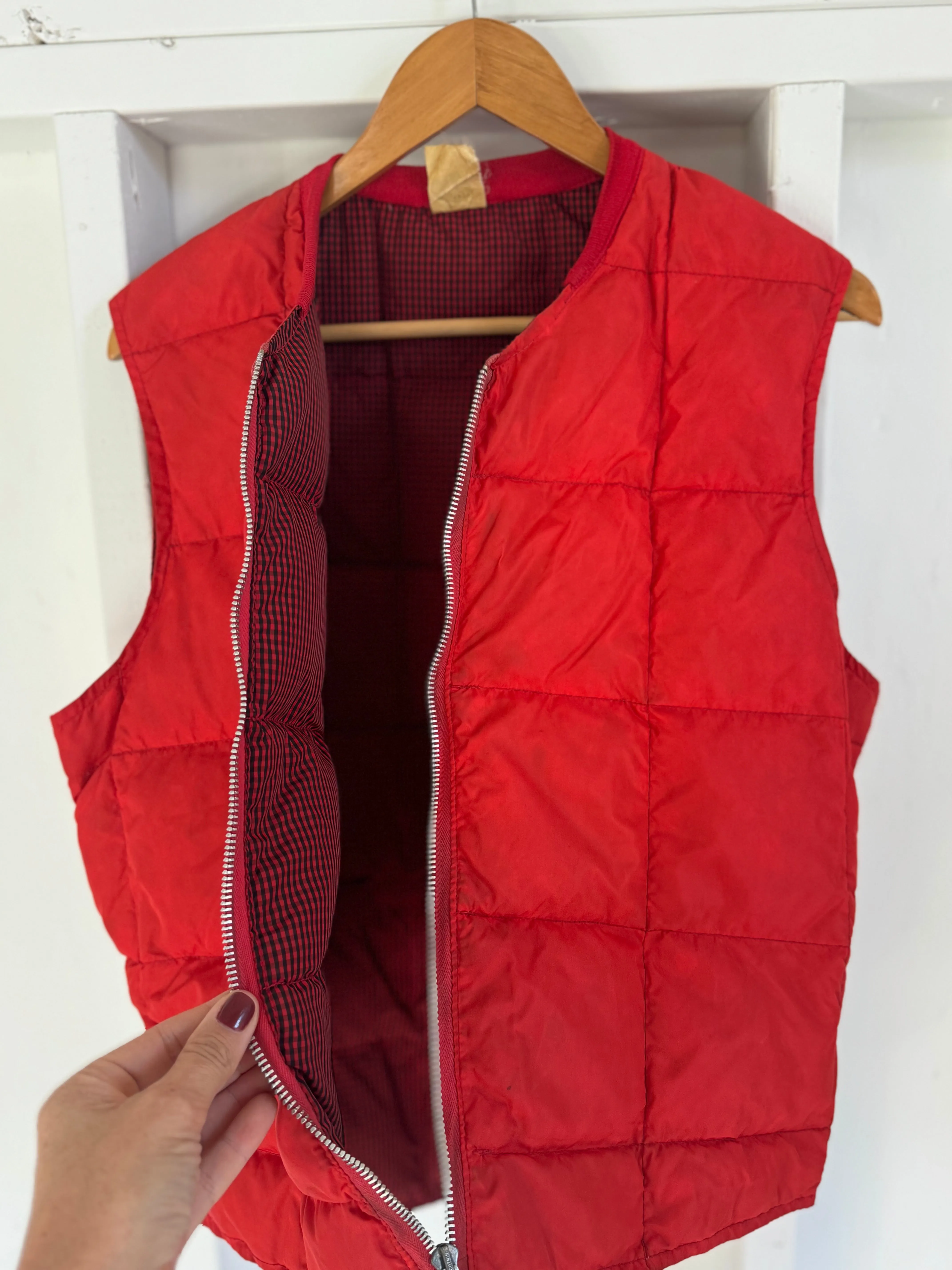 Vintage Quilted Down Vest  - Red