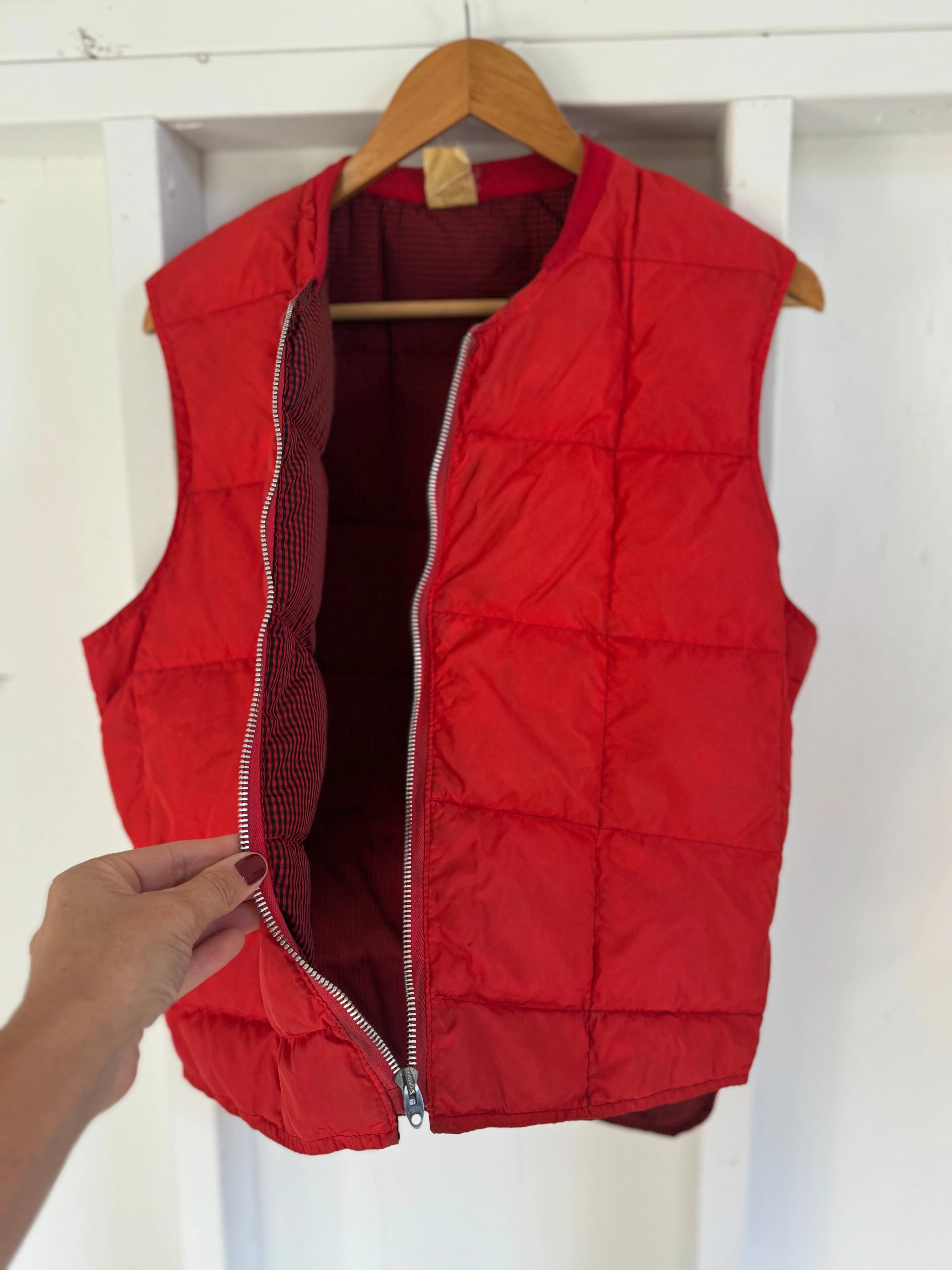 Vintage Quilted Down Vest  - Red