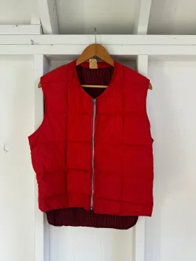 Vintage Quilted Down Vest  - Red