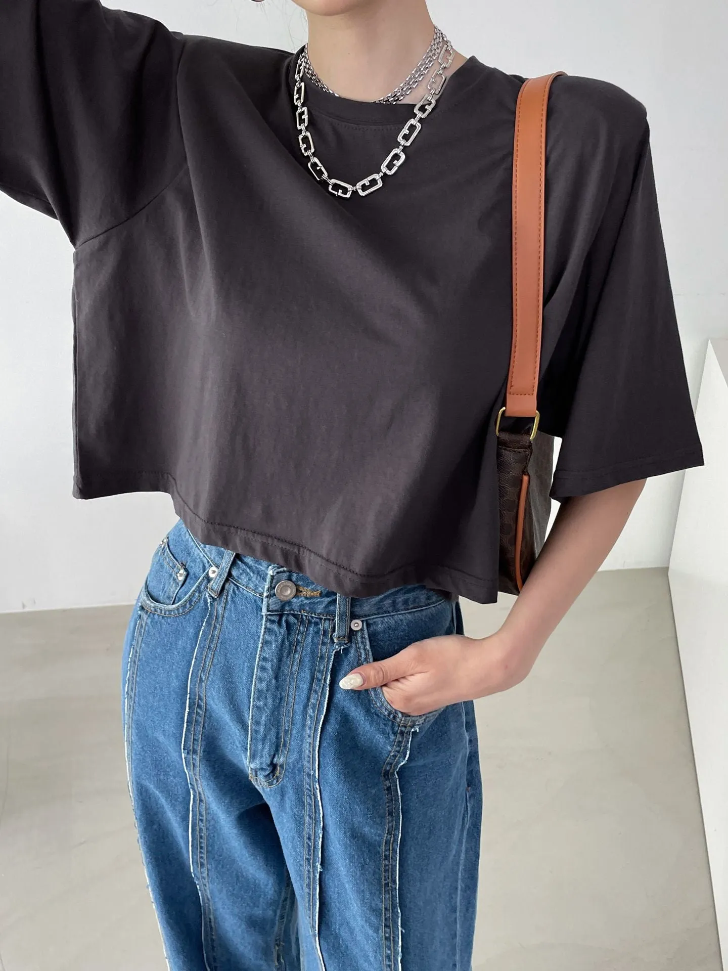 Washed Cotton Pad Crop Tee