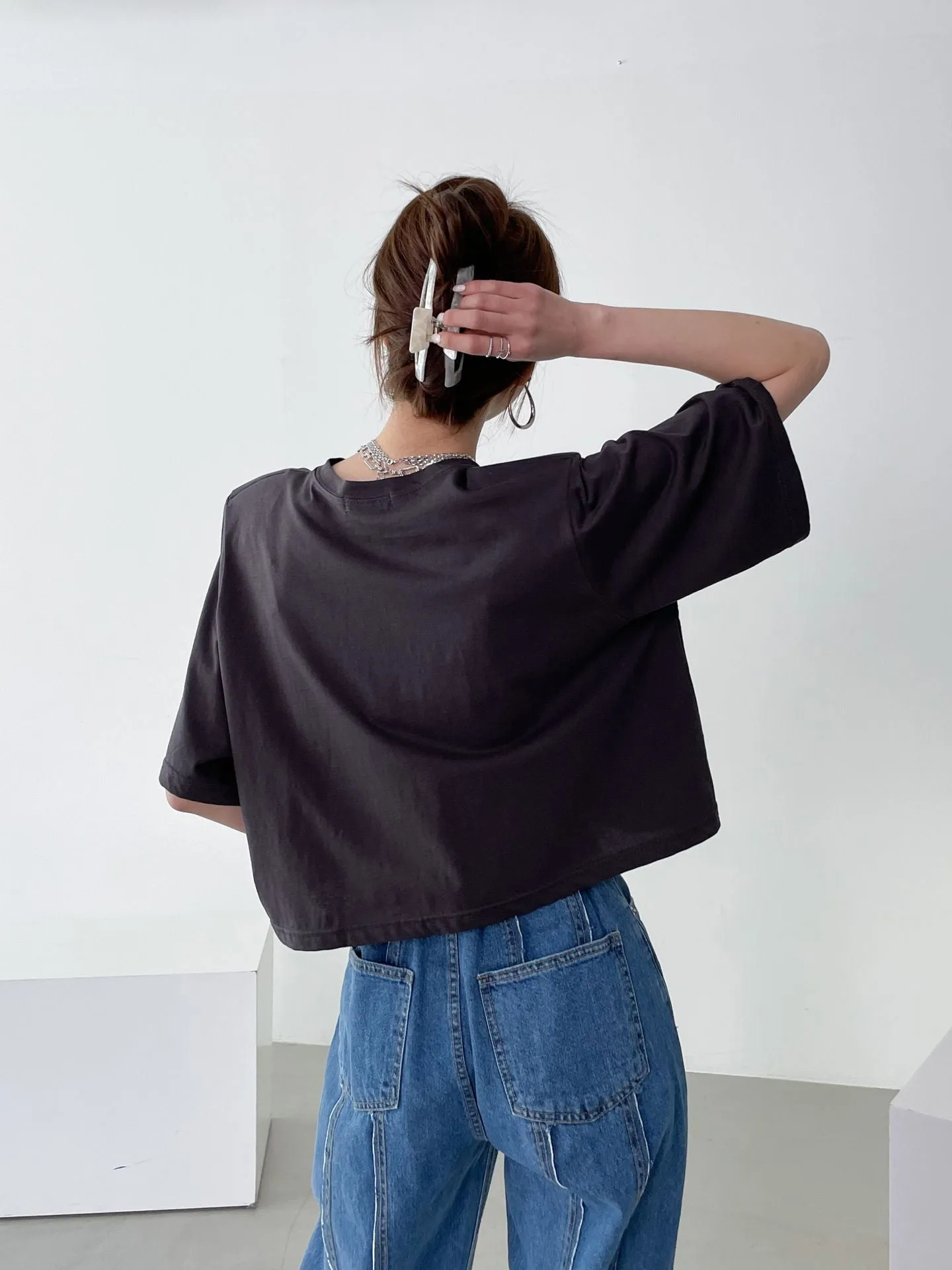 Washed Cotton Pad Crop Tee