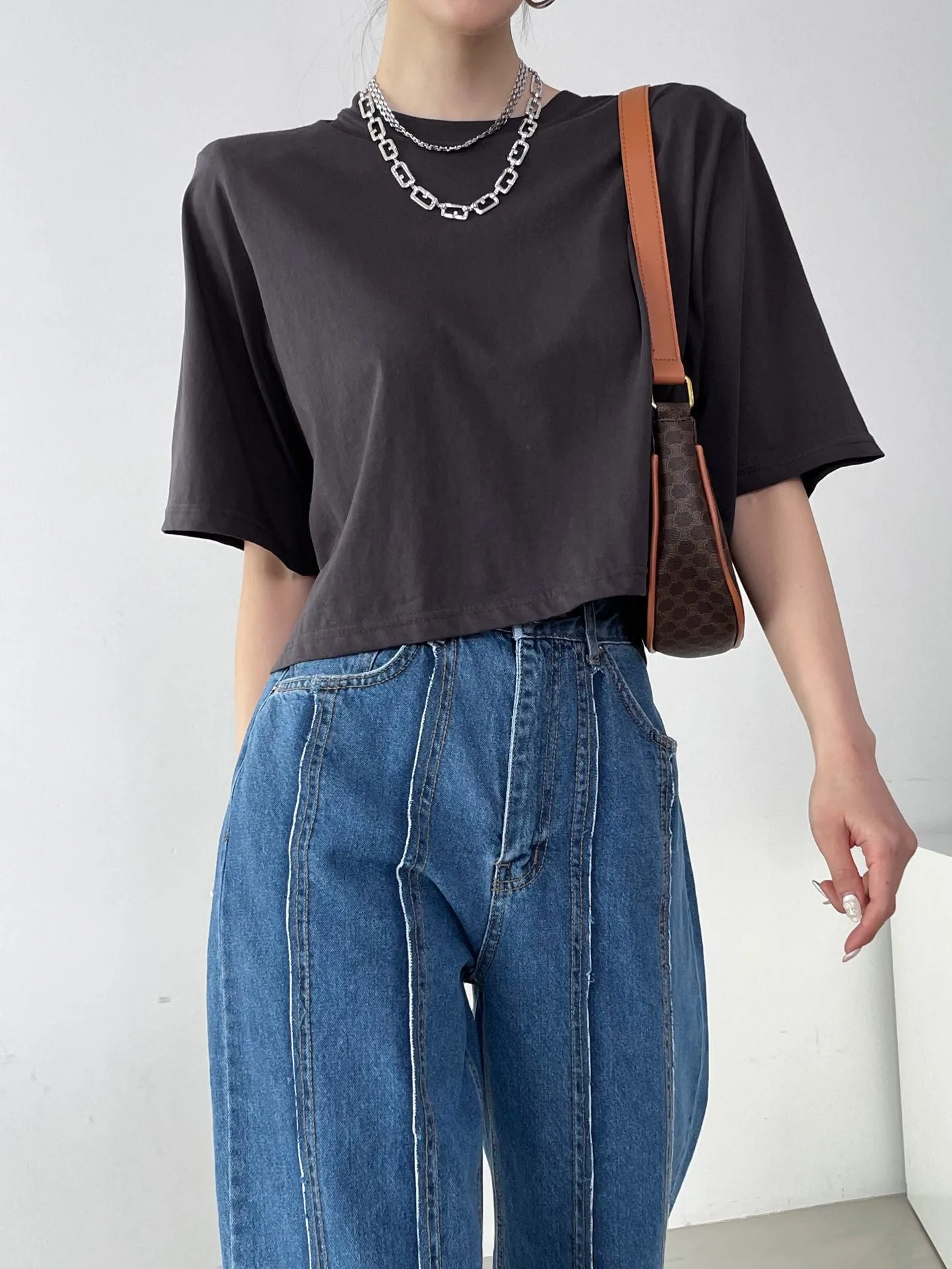 Washed Cotton Pad Crop Tee