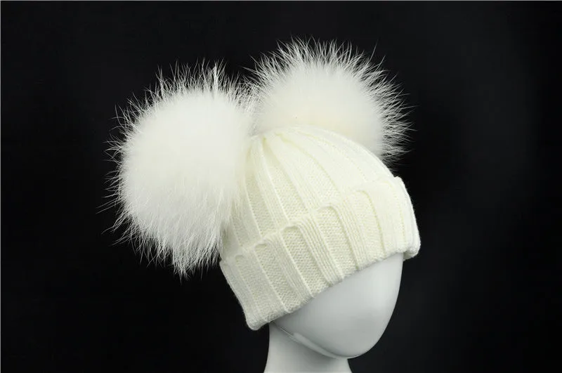 White Double Pomkin Fur Hat