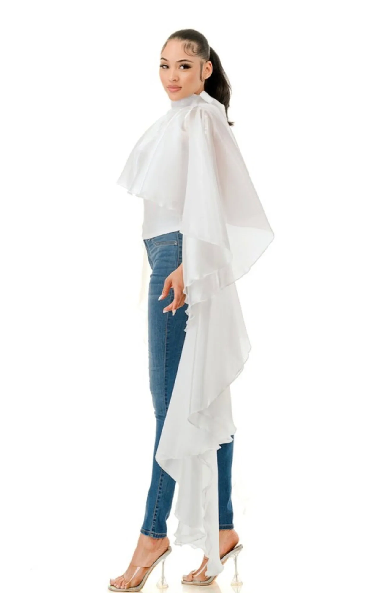 White Organza Ruffle Top (PLUS)