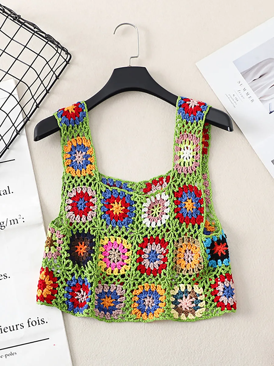 Women Artsy Summer Flower Handmade Knitted Vest