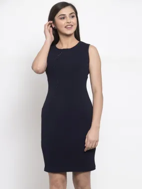 Women Embellished Navy Blue Bodycon Dress