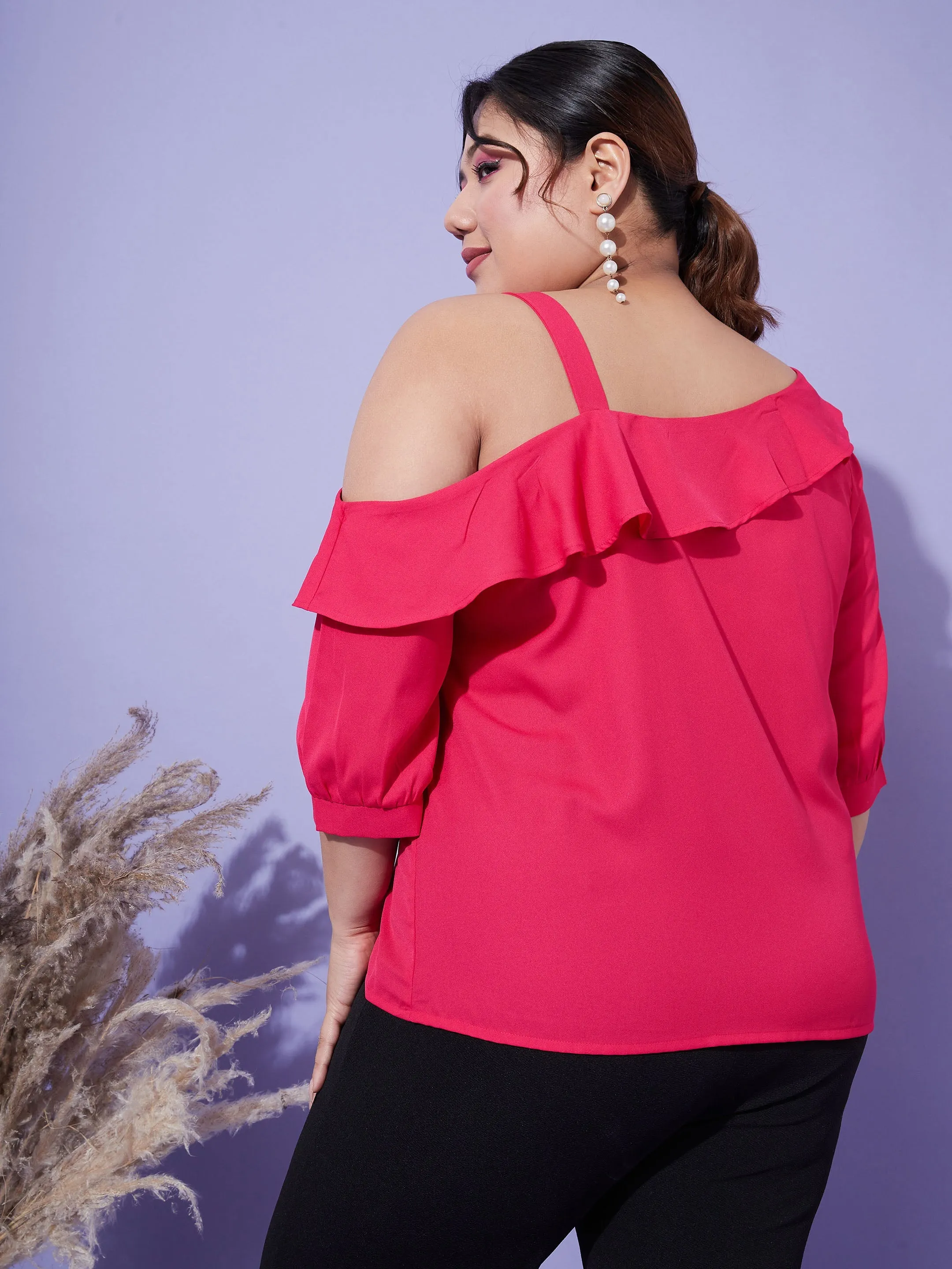 Women Magenta One Shoulder Ruffle Top