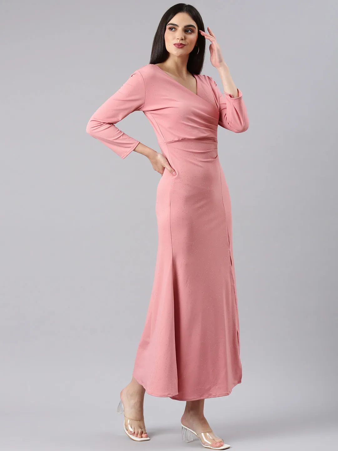 Women Peach Solid Bodycon Dress