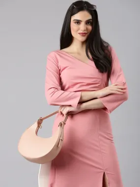 Women Peach Solid Bodycon Dress