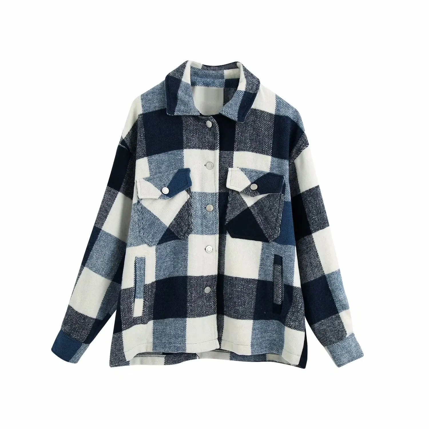 Women's chic plaid oversized jacket coat lapel collar long sleeve tops