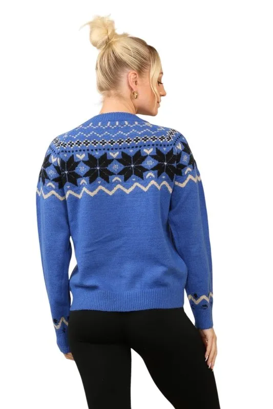 Women’s Cosy Nordic Fair Isle Blue Jumper