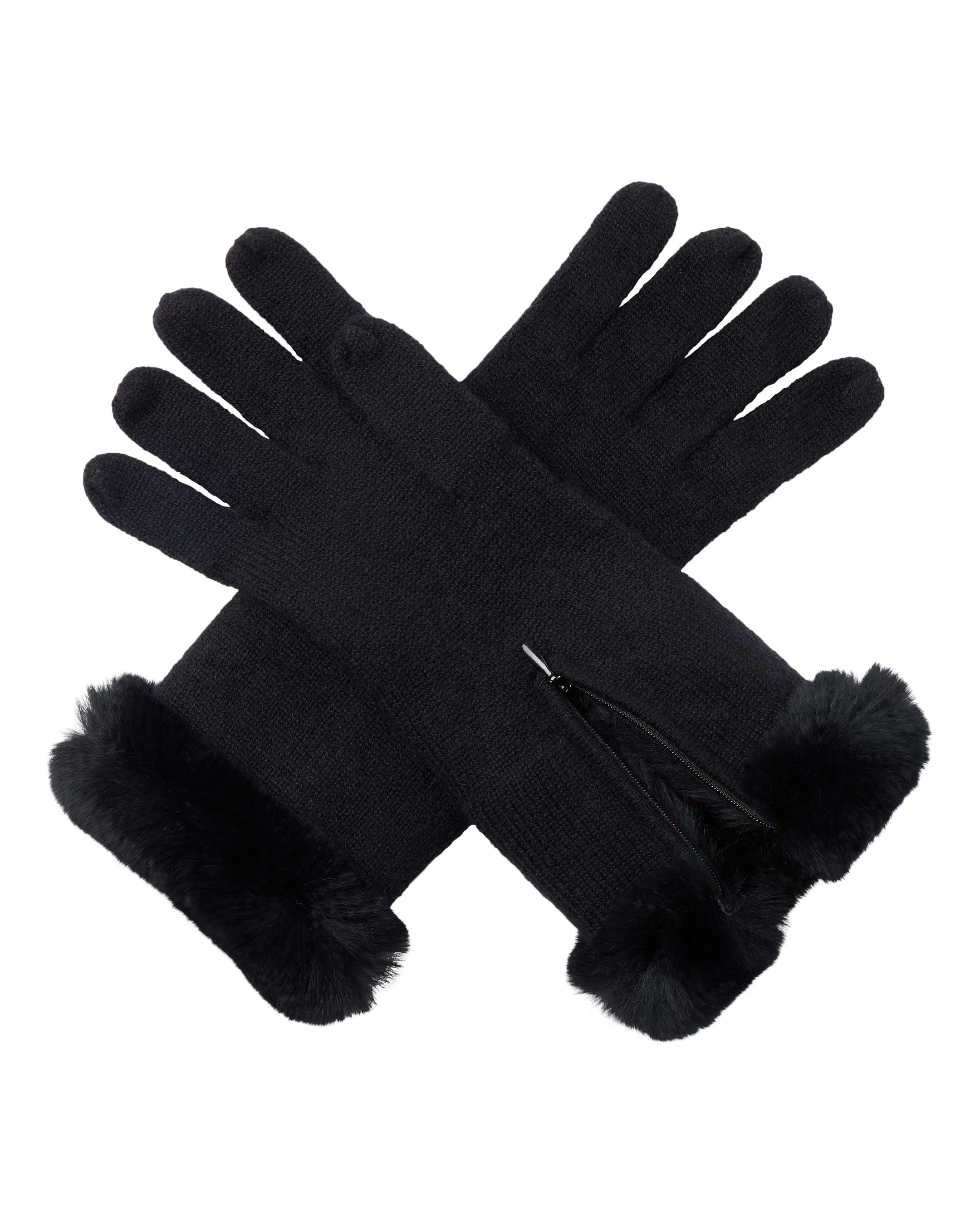 Women's Fur Trim Cashmere Gloves Black