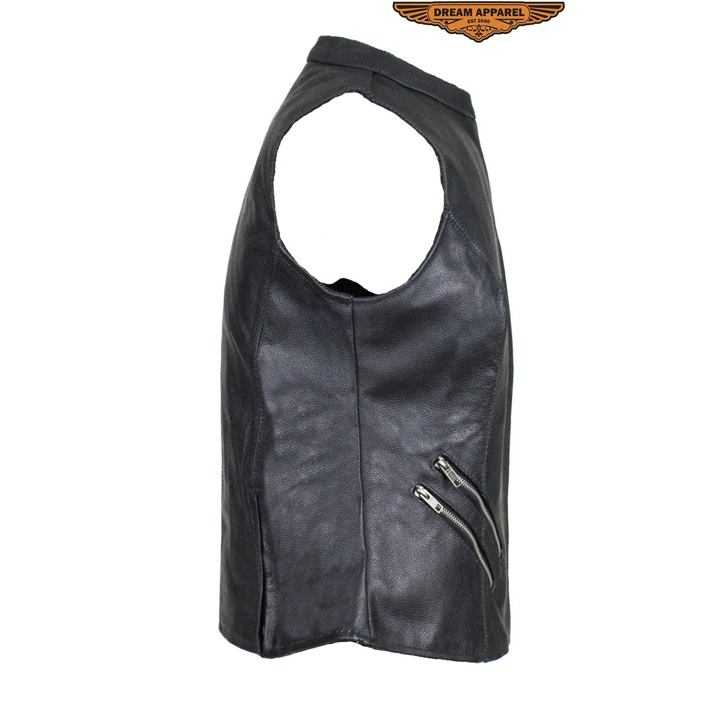 Womens Leather Vest With Two Gun Pockets & Zippered Lower Back