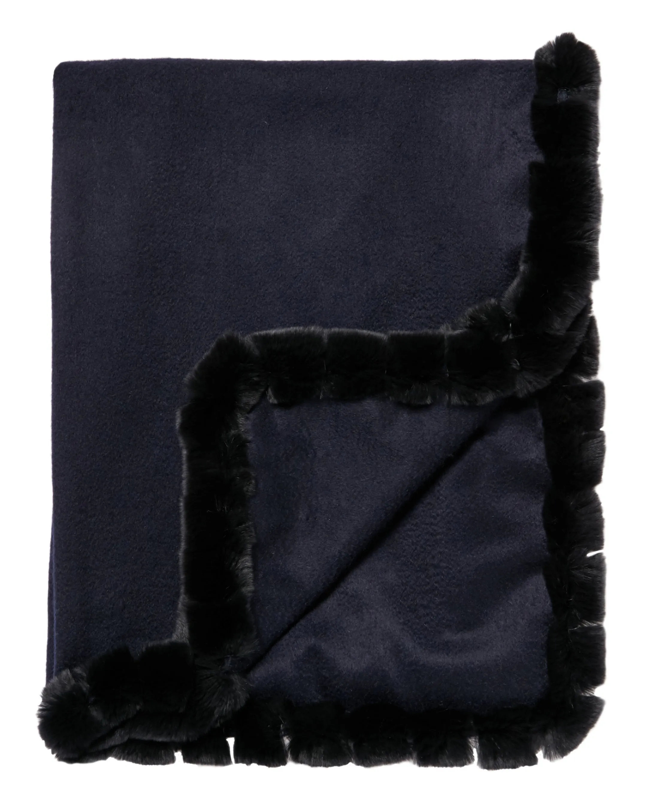 Women's Meribel Woven Fur Trim Cashmere Shawl Navy Blue