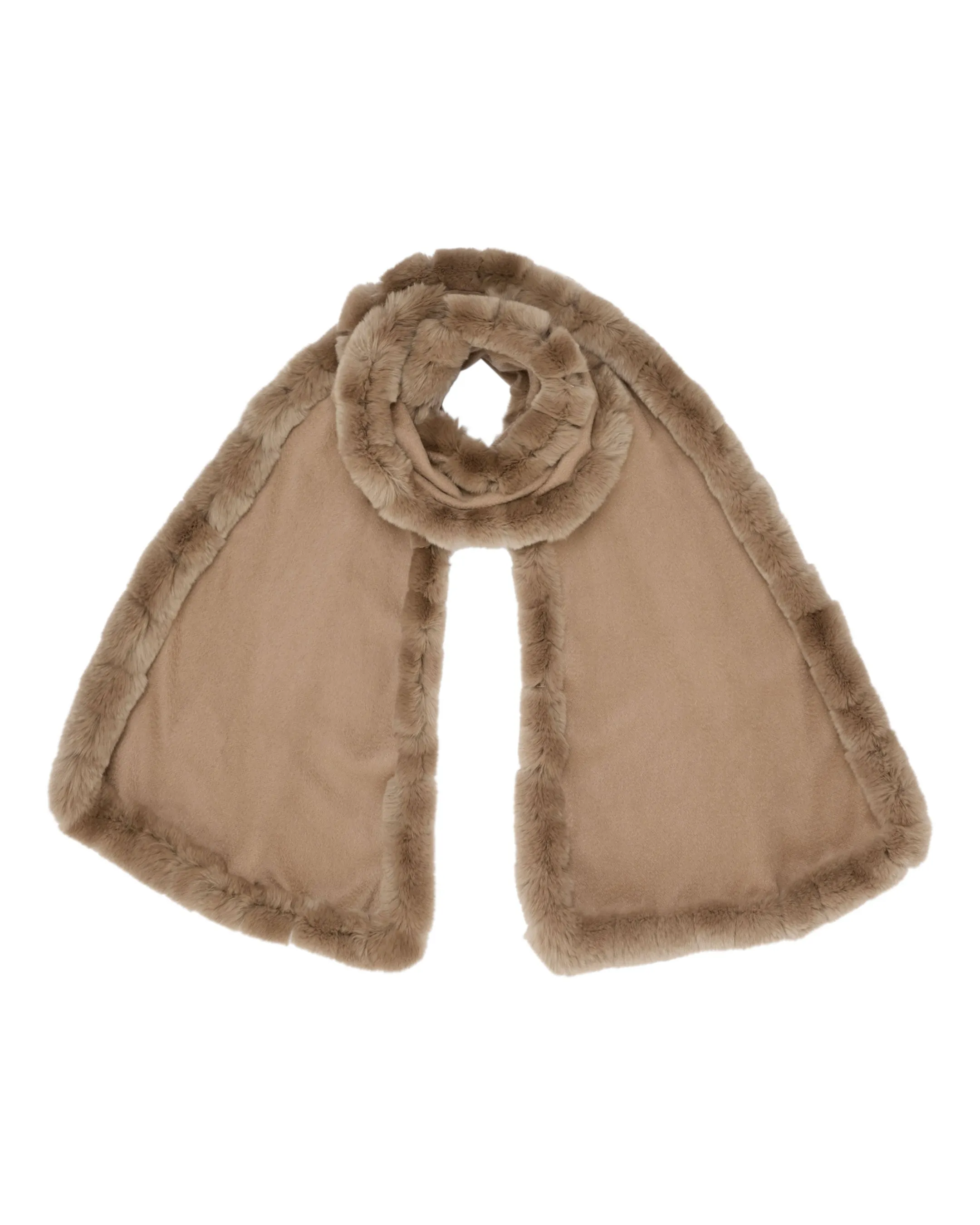 Women's Meribel Woven Fur Trim Scarf Dark Tan Brown