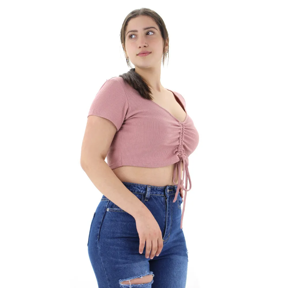 Women's Ribbed Ruched Crop Top,Pink