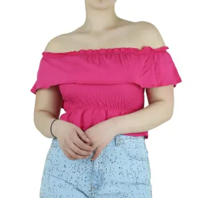 Women's Ruffle Crop Top,Fuchsia