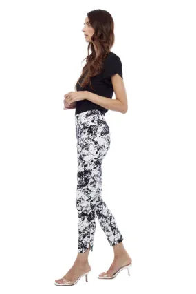 Women's Up! | Splash Petal Split Slimming Pull On Pant | Black Splash