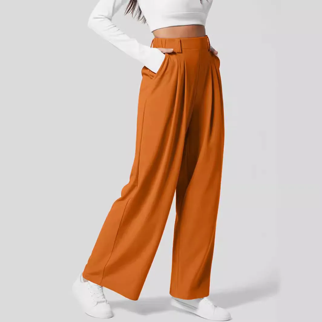 Women's Wide Leg Pants Elastic High Waist Waffle Knit Casual