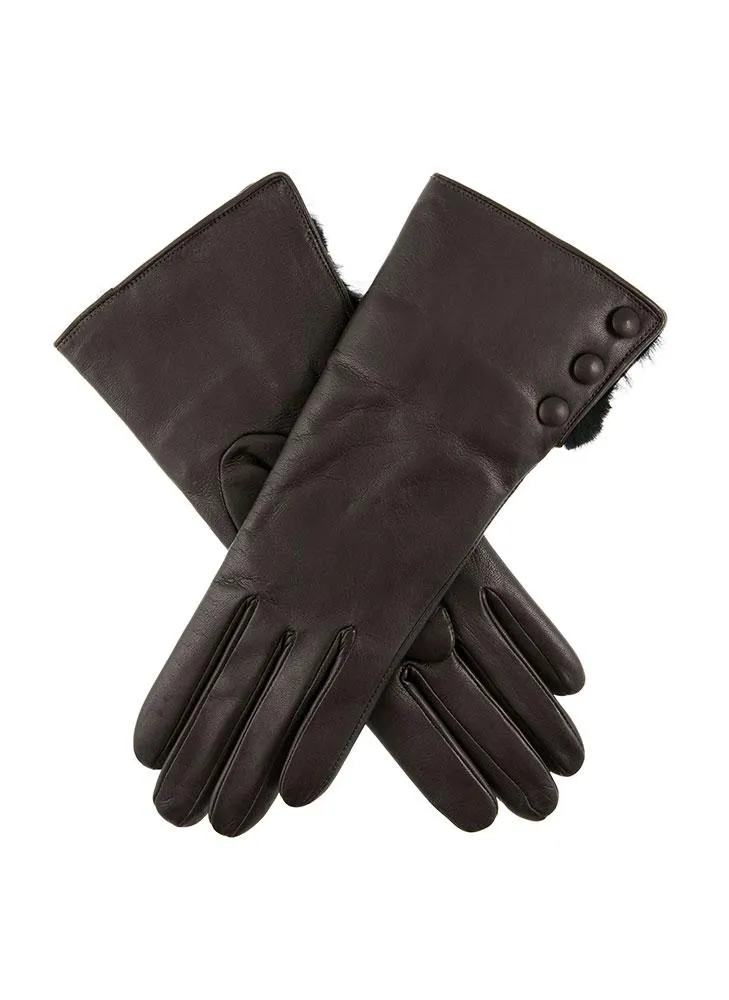 Women's Wool-Lined Leather Gloves with Fur Cuffs