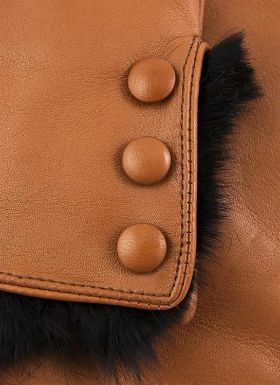 Women's Wool-Lined Leather Gloves with Fur Cuffs