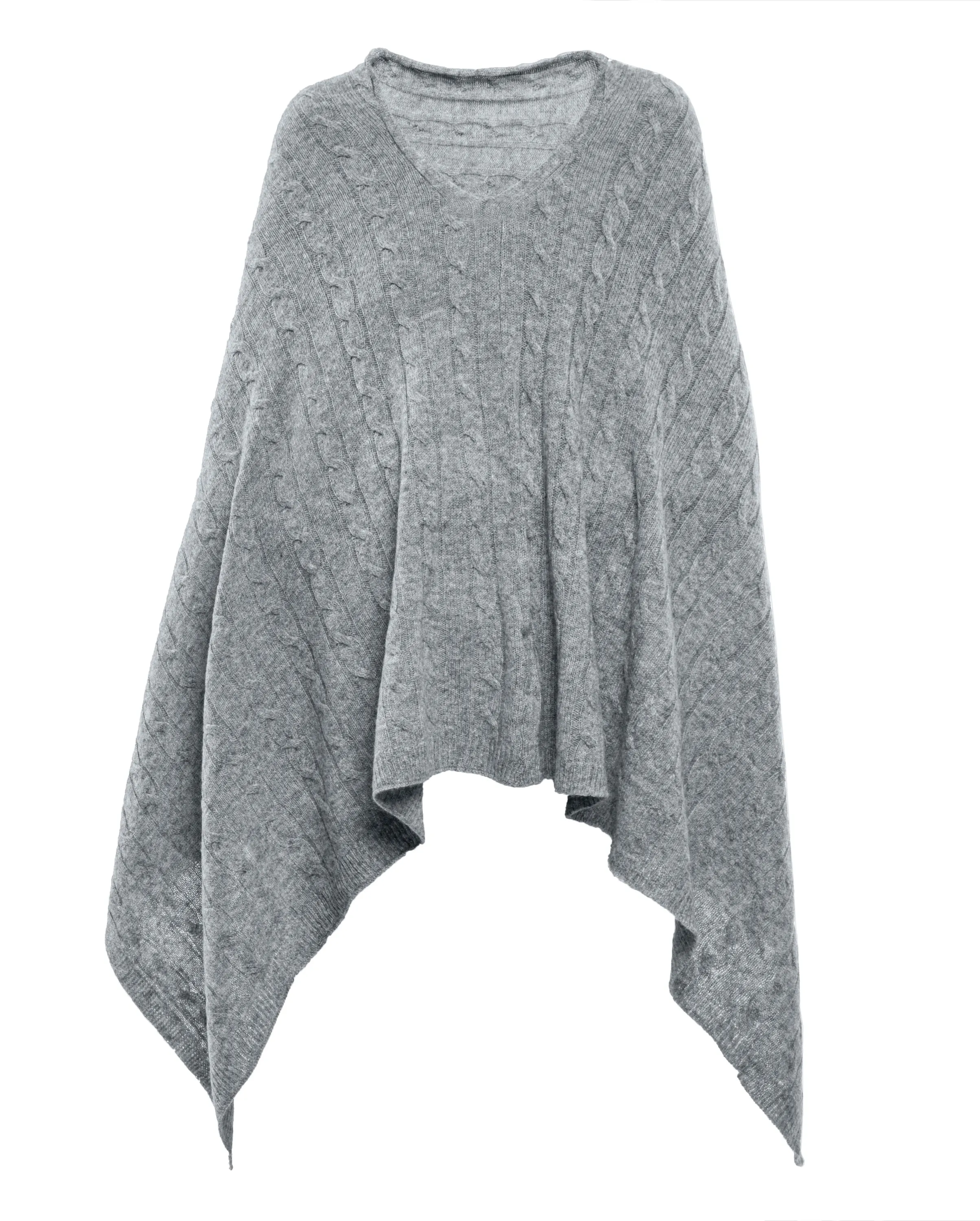 Womens's Pure Cashmere Cable Knit Poncho Melange Gray