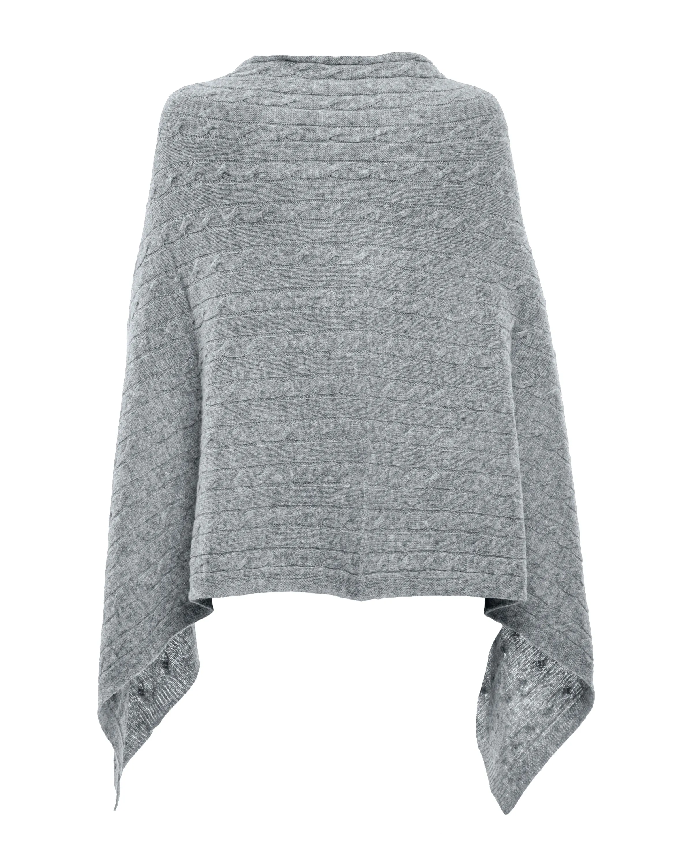 Womens's Pure Cashmere Cable Knit Poncho Melange Gray