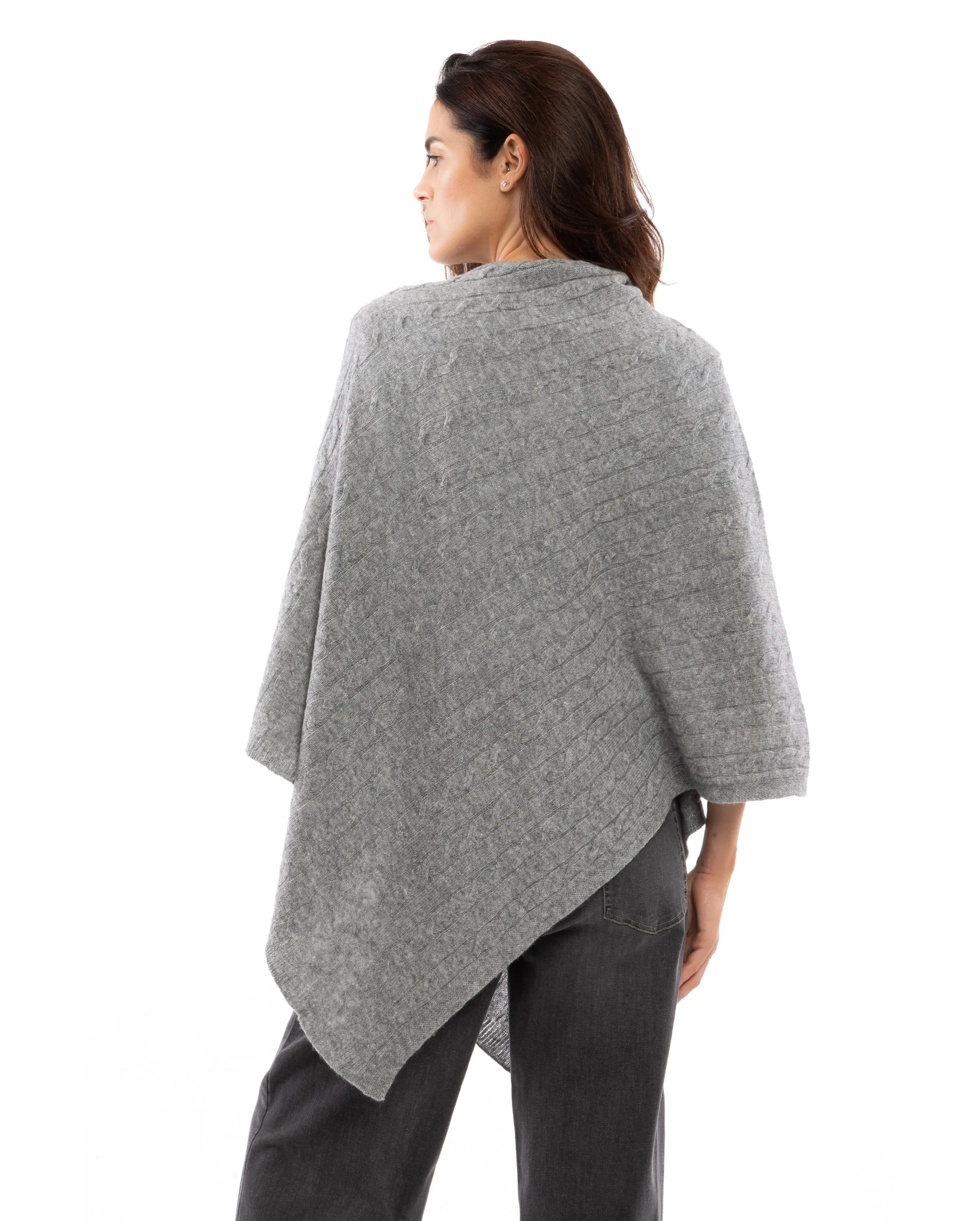 Womens's Pure Cashmere Cable Knit Poncho Melange Gray