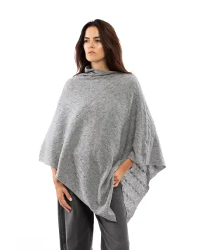 Womens's Pure Cashmere Cable Knit Poncho Melange Gray