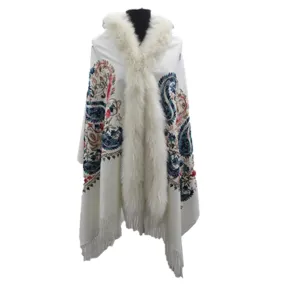 Wrap with Fox Fur Trim and Fringe