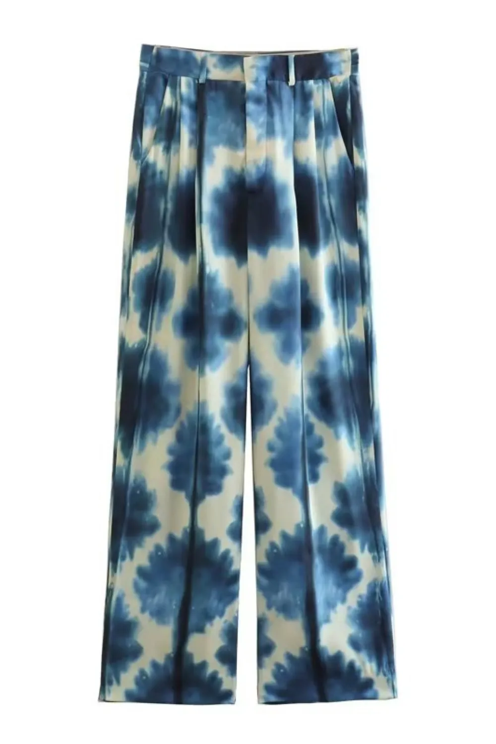 'Yelena' Satin Tie-Dye High Waist Straight Pants