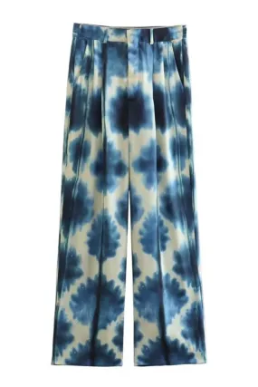 'Yelena' Satin Tie-Dye High Waist Straight Pants