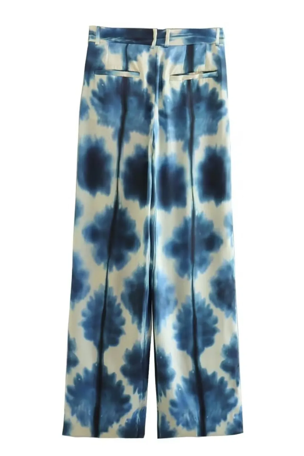 'Yelena' Satin Tie-Dye High Waist Straight Pants