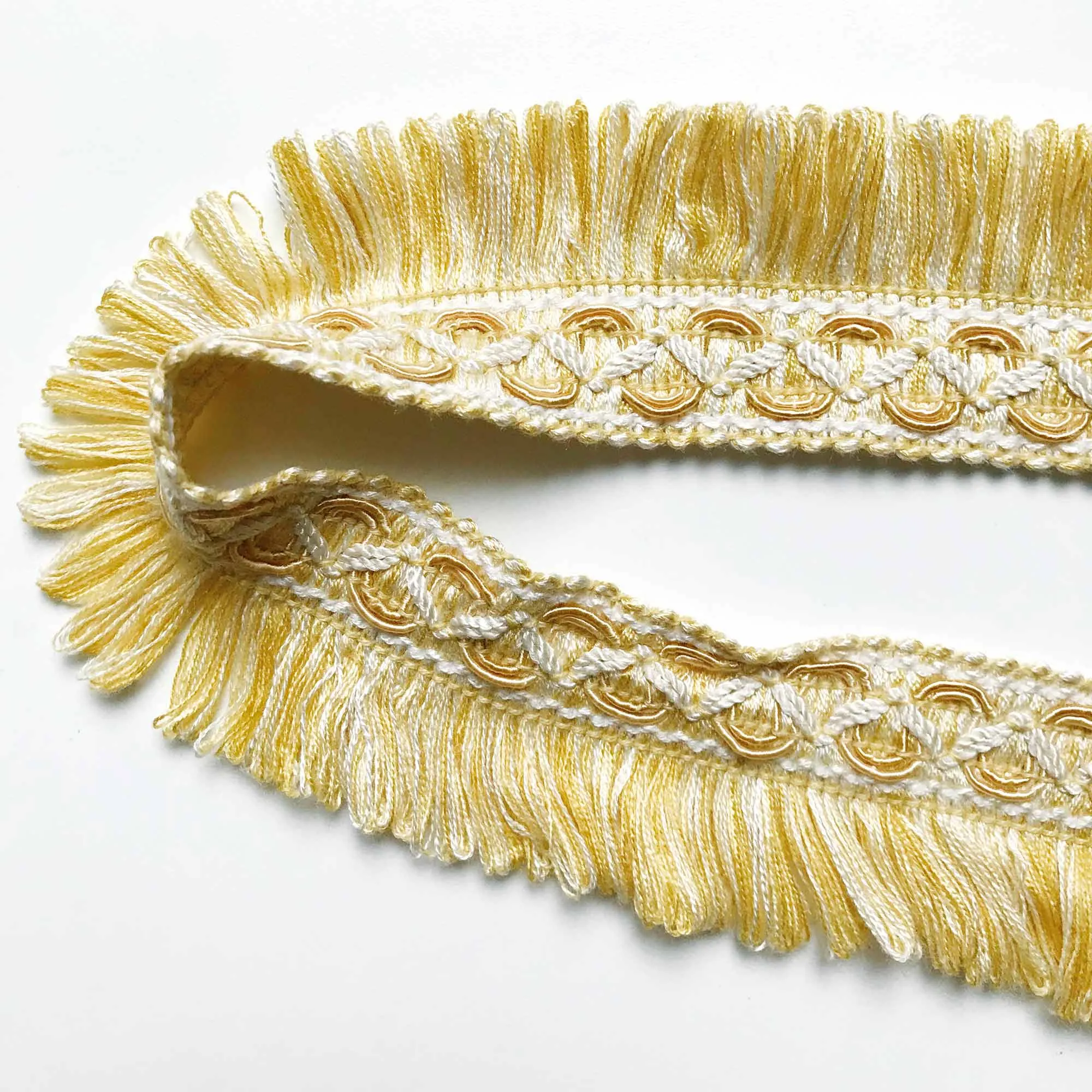 Yellow and White High Quality Decorative Brush Fringe Trim by the yard