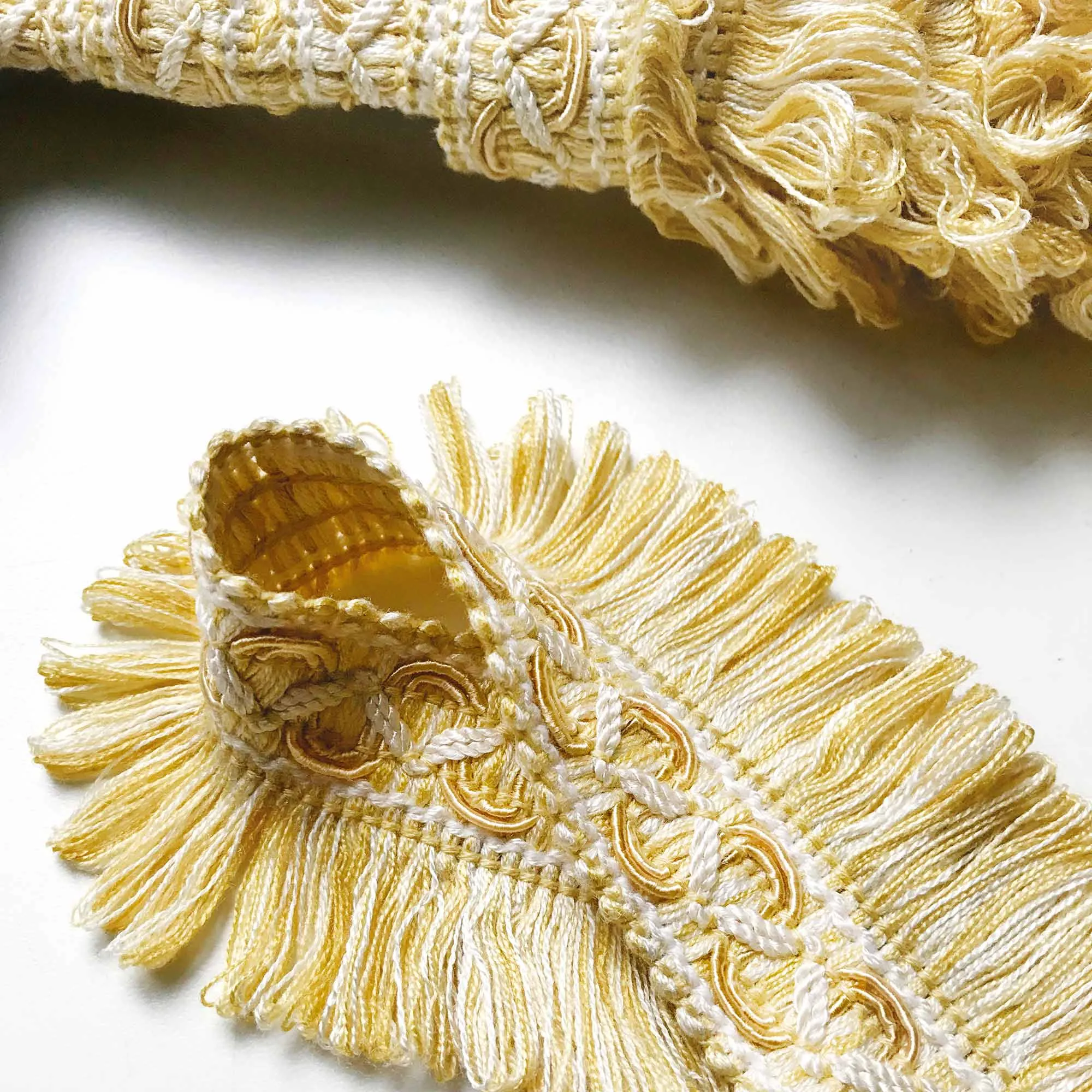 Yellow and White High Quality Decorative Brush Fringe Trim by the yard